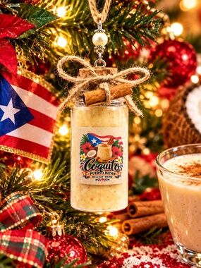 Coquito Puerto Rican Christmas Ornament | Handmade Holiday Drink Bottle, Boricua